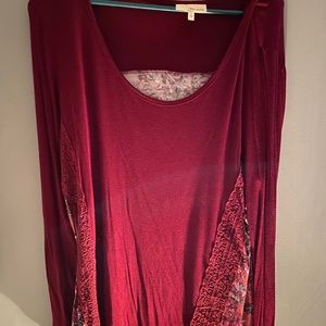 Burgundy with floral print long sleeved top